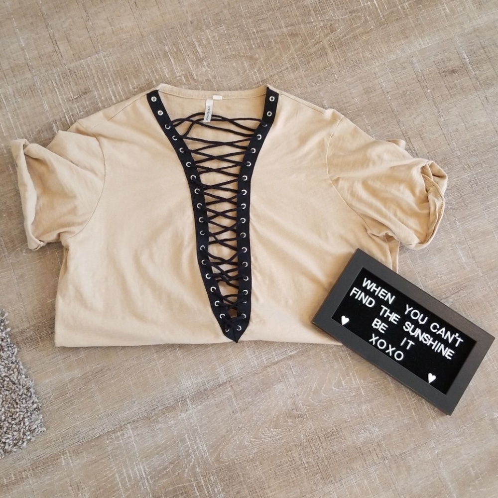 🔥3 for $20 | Lace Up Tan Shirt
